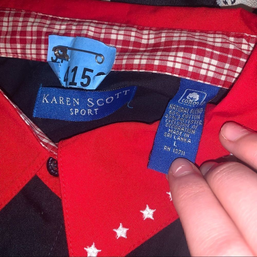 Karen Scott Sport Patriotic USA Long Sleeve Button Down Shirt - Picture 5 of 6